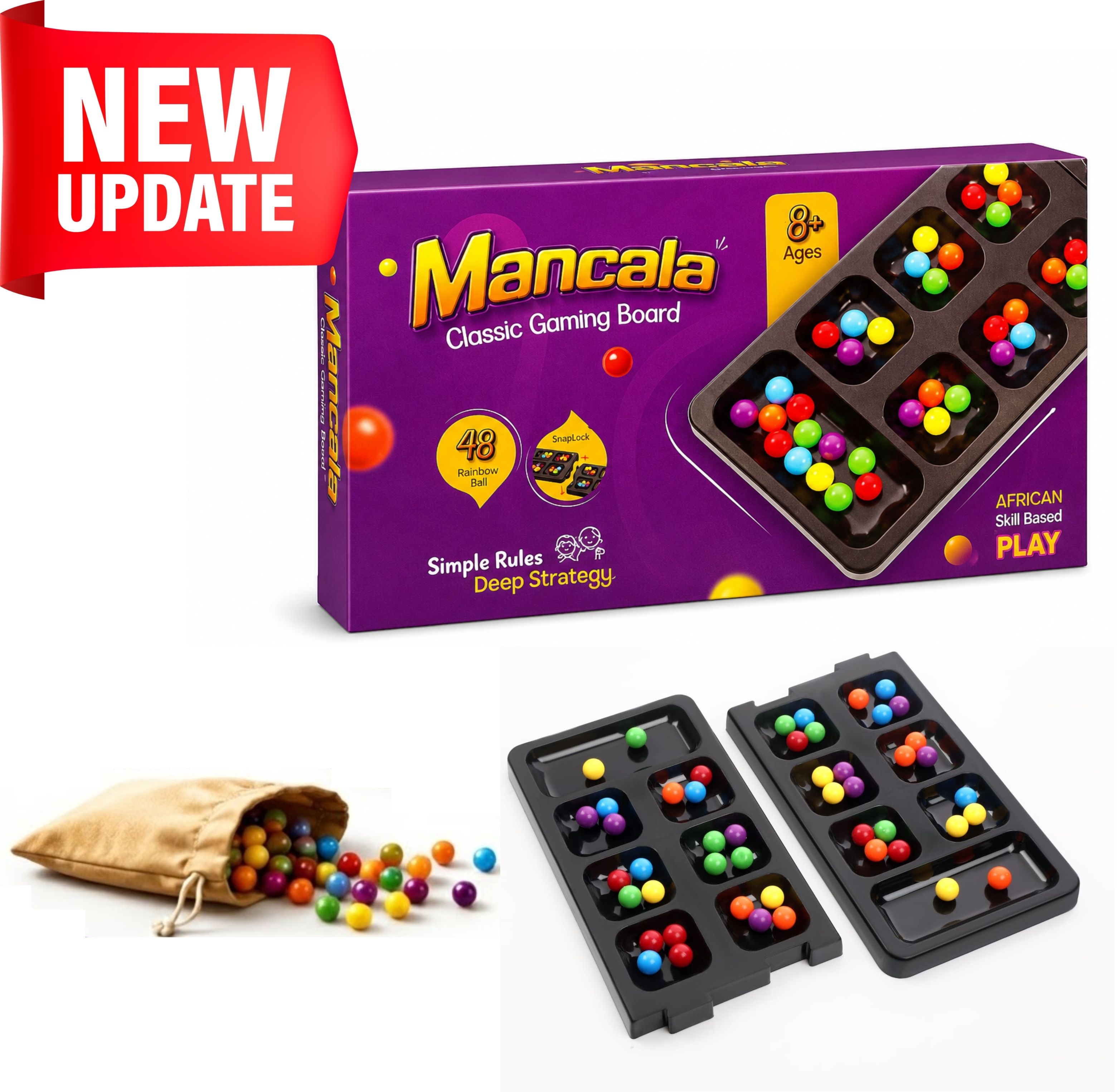 Classic Mancala Board Game 48 Colorful Balls Educational Strategy Travel Game Strategy & War Board Game-image-39
