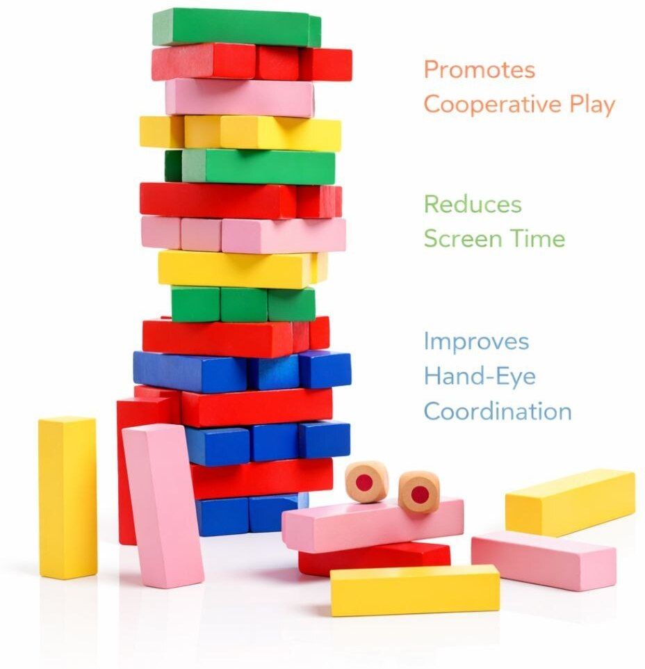 zivora enterprise Wooden Rainbow Tumbling Tower Balance Game with Dice for Kids & Adults Party & Fun Board Game-picture-0