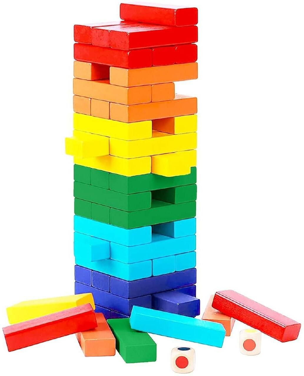 raahi enterprise Wooden Color Block Stacking Tower Game with Dice-picture-47