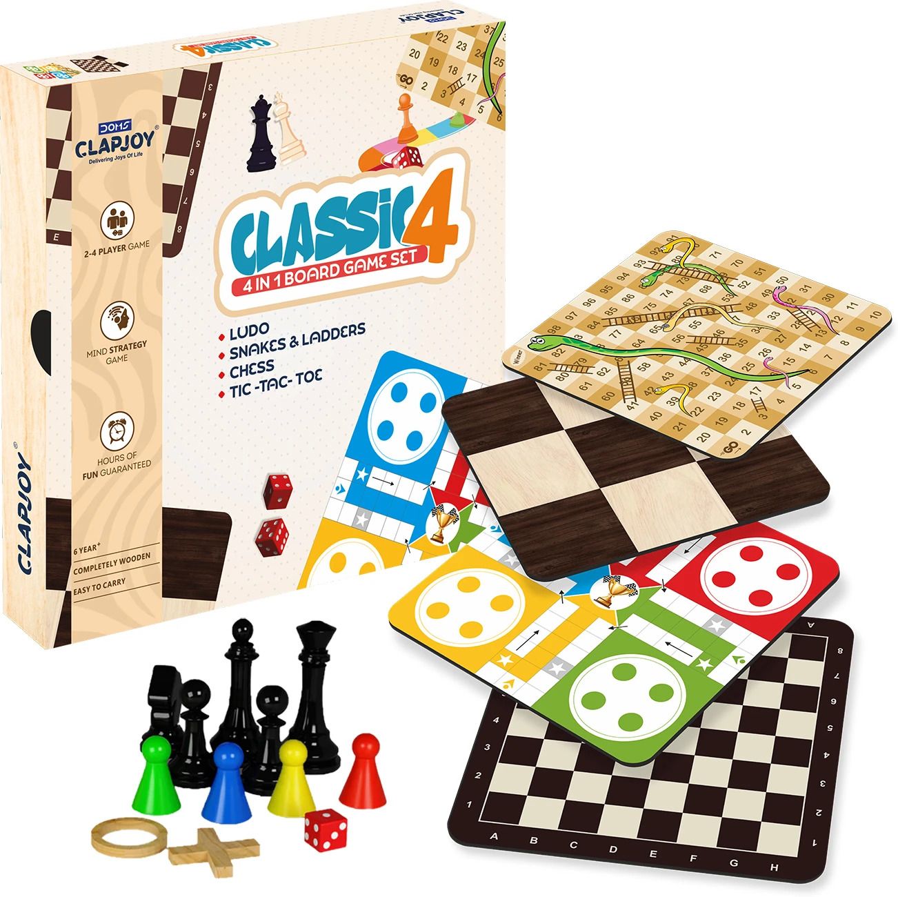 Wooden 4in1 for Kids & Adults|Ludo & Chess|Snake Ladder & Tic Tac Toe Party & Fun Board Game-image-29