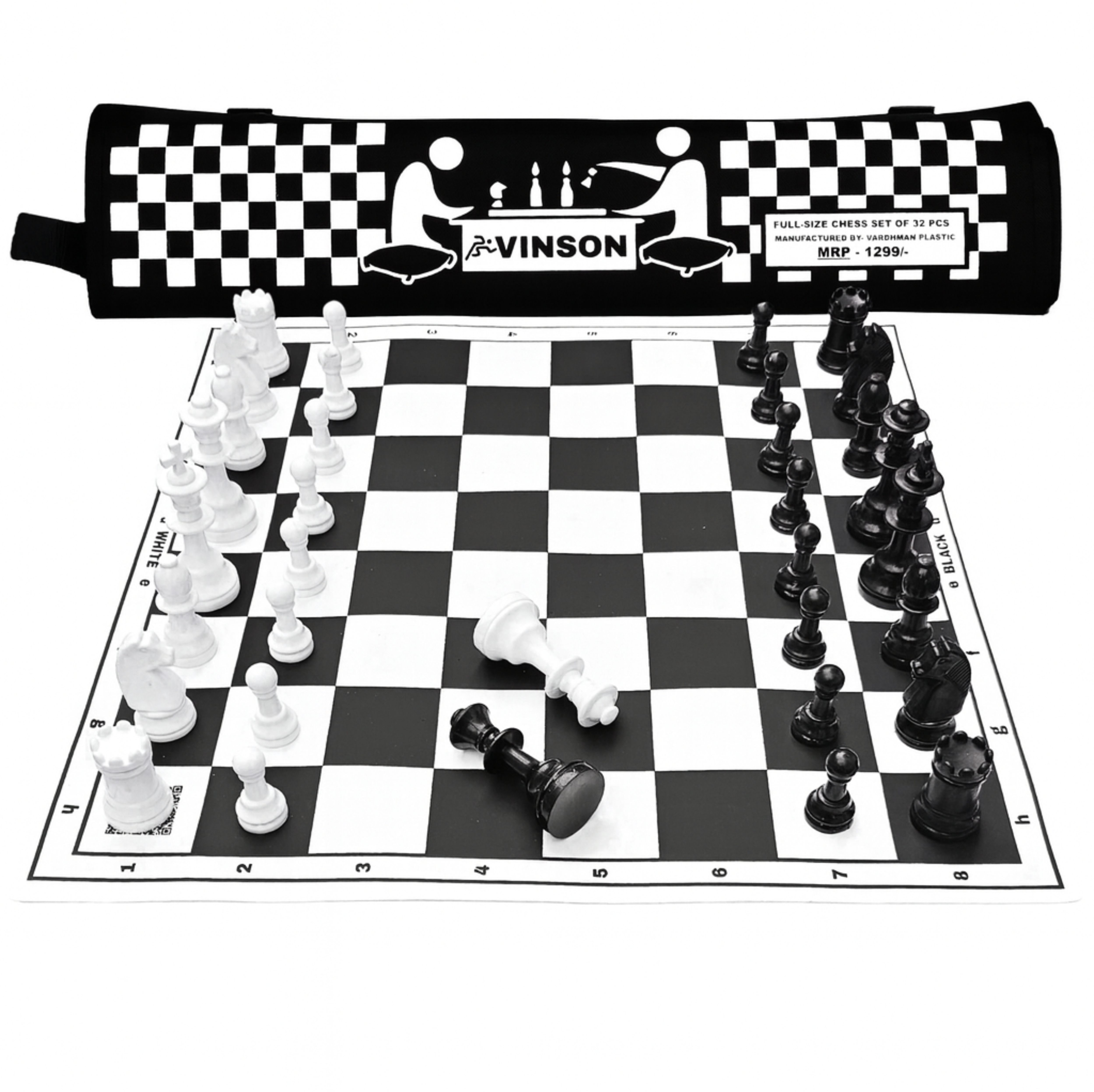vinsonsports 18.25x18.25 FIDE Tournament Chess Set with Vinyl Roll-up Mat,32 Pieces,2 Queens, Board Game Accessories-picture-2