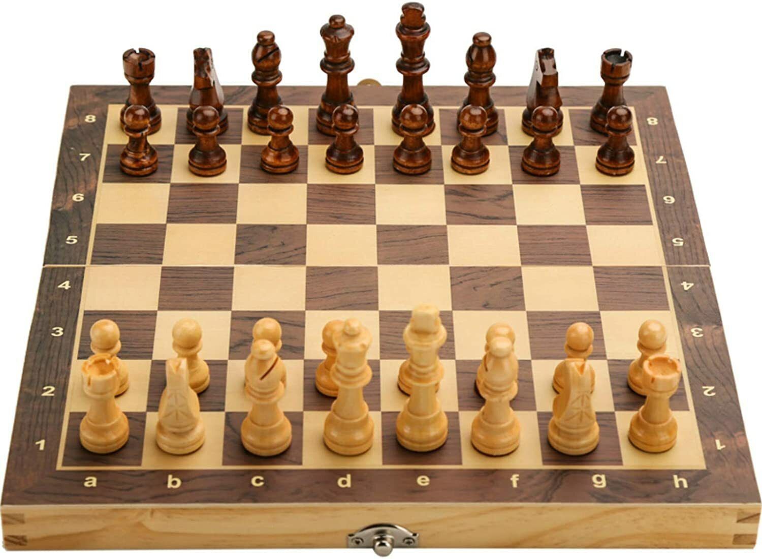 2in1 Wooden Chess Checkers Tournament Magnetic Portable Folding Travel Chess Set Party & Fun Board Game-image-43