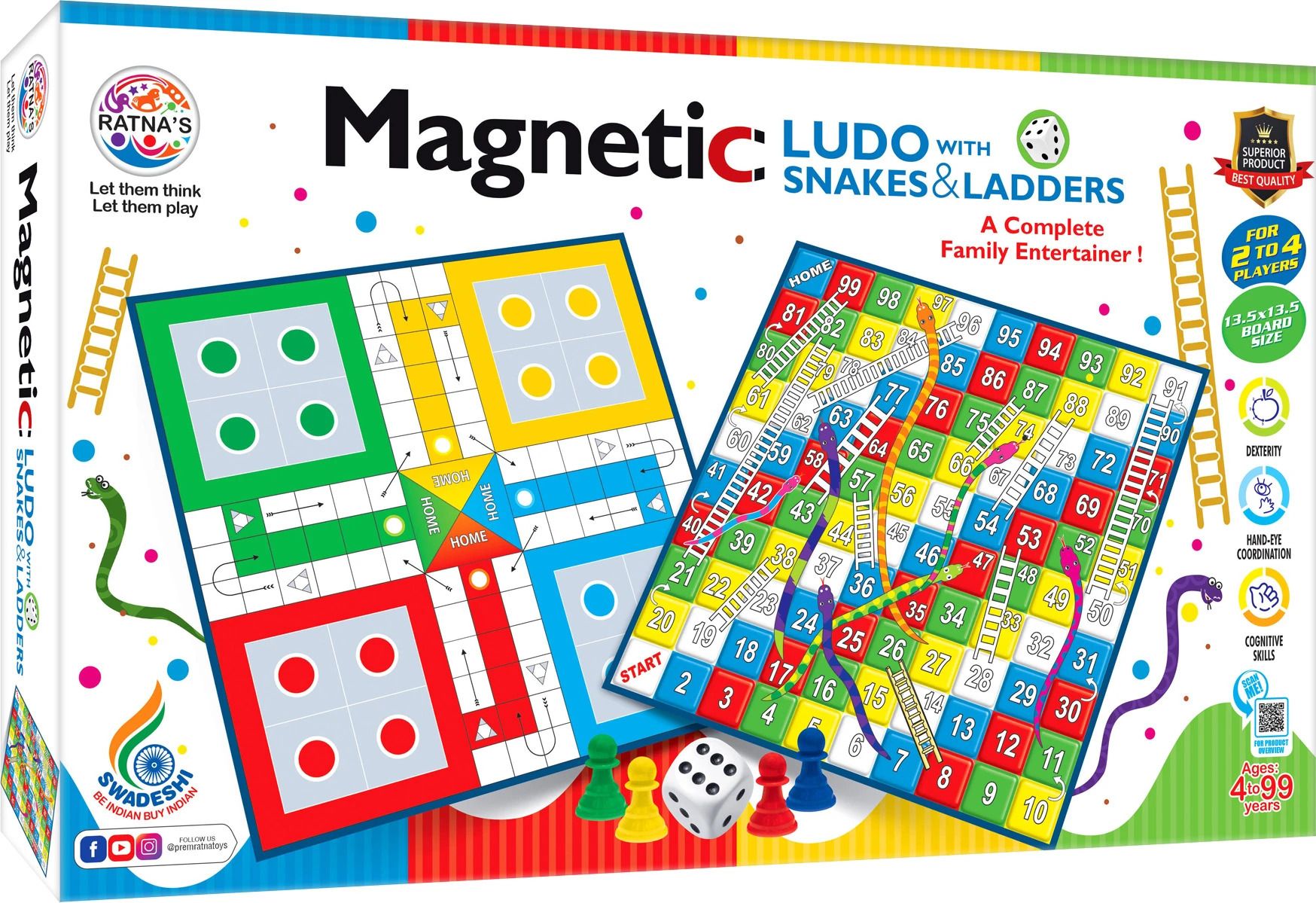 ratnas Magnetic Ludo With Snakes & Ladders (1257) Strategy & War Board Game-picture-13
