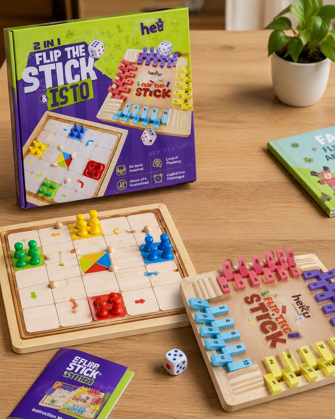 2 in 1 Flip Stick & ISTO Wooden Board Game Family Strategy Game with Dice Board Game Accessories-image-44