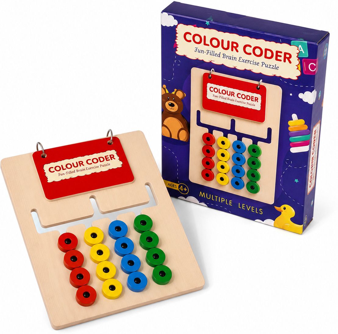 homentra Premium Wooden Colour Coder Brain Puzzle for Kids | Montessori Toy Educational Board Games-picture-6