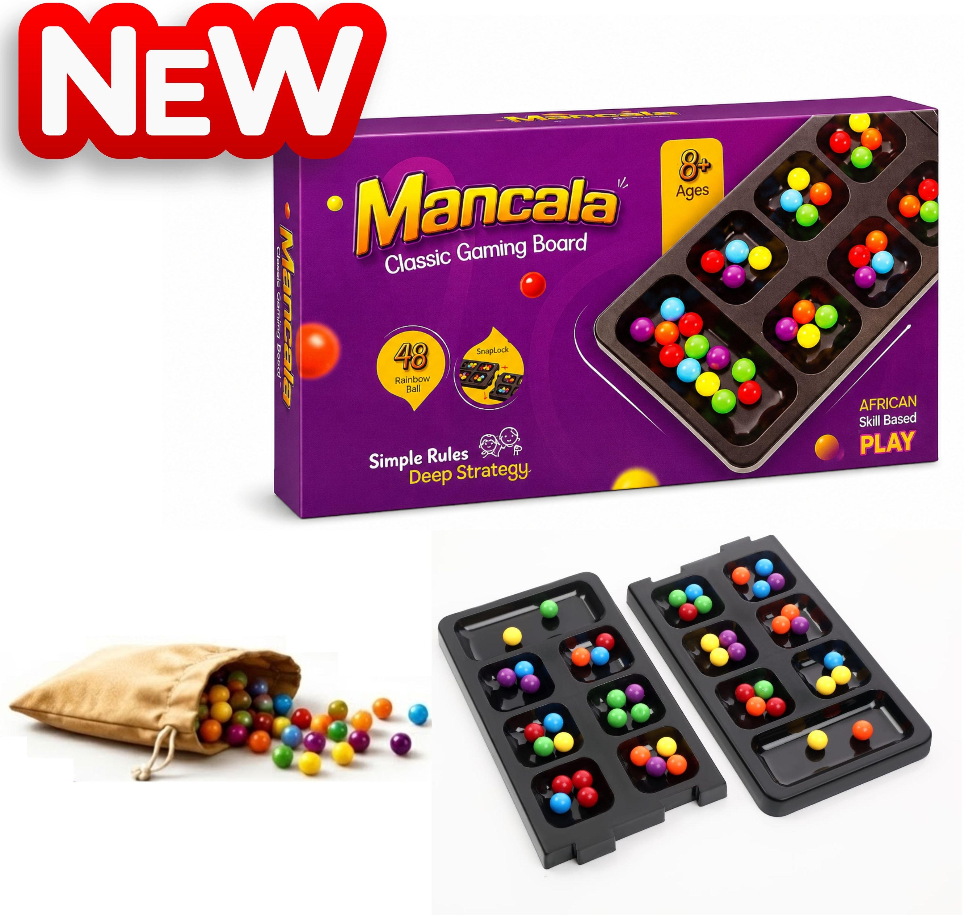 glenston Mancala Board Game with 48 Rainbow Balls Logic Learning Family Strategy Game Strategy & War Board Game-picture-34