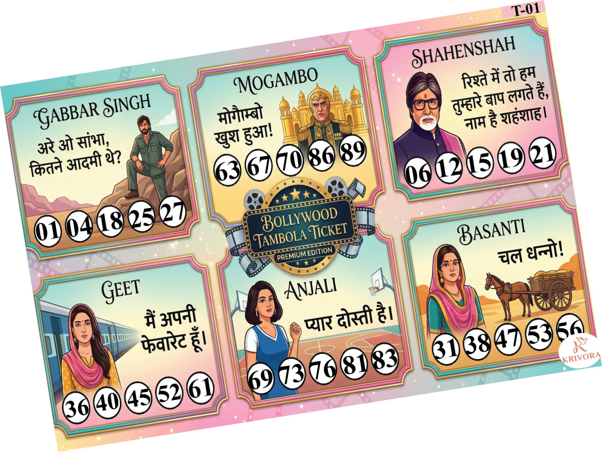 Bollywood Theme Tambola Tickets, Housie Game for Kitty Party (Pack of 15 Cards) Board Game Accessories-image-26