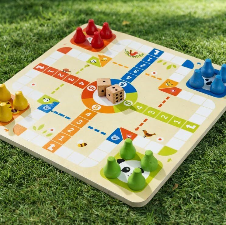 otak 2-in-1 Wooden Ludo & Snakes and Ladders Game Board Game Accessories-picture-4