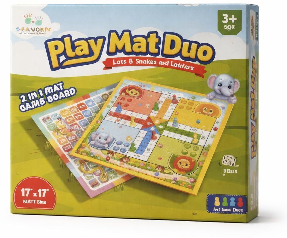 Play Mat Duo 2-in-1 Reversible Ludo and Snakes and Ladders Fabric Board Game Party & Fun Board Game-image-2