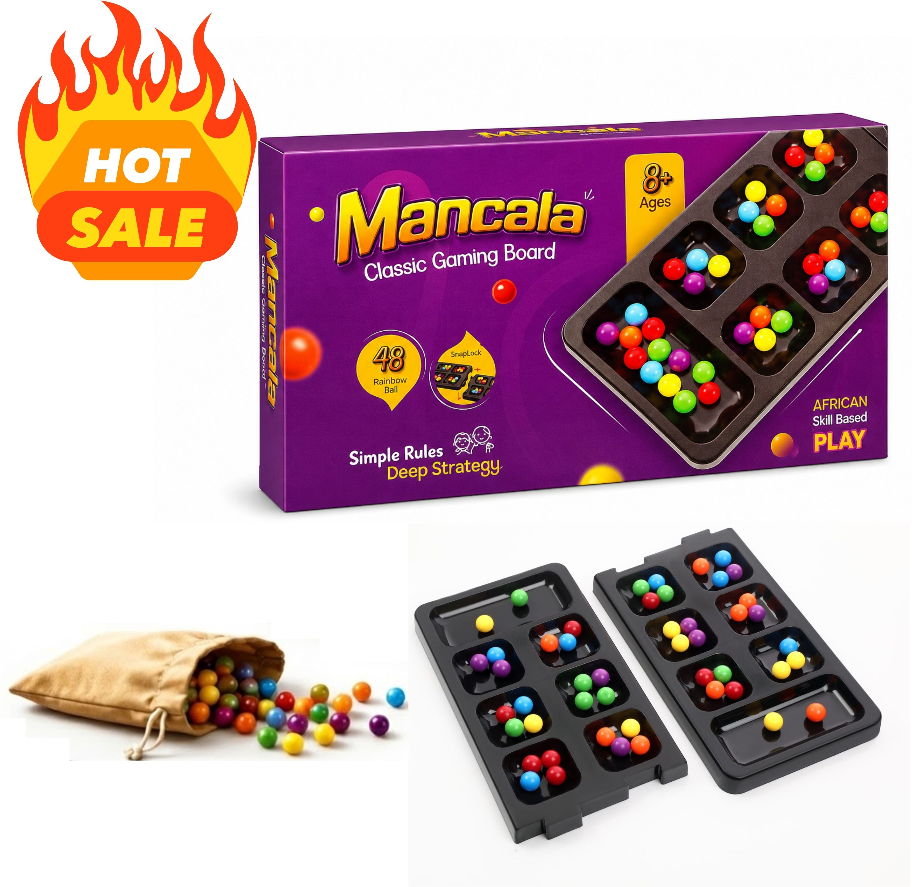glenston Mancala Folding Board Game with 48 Color Balls Family Learning Strategy Game Strategy & War Board Game-picture-30