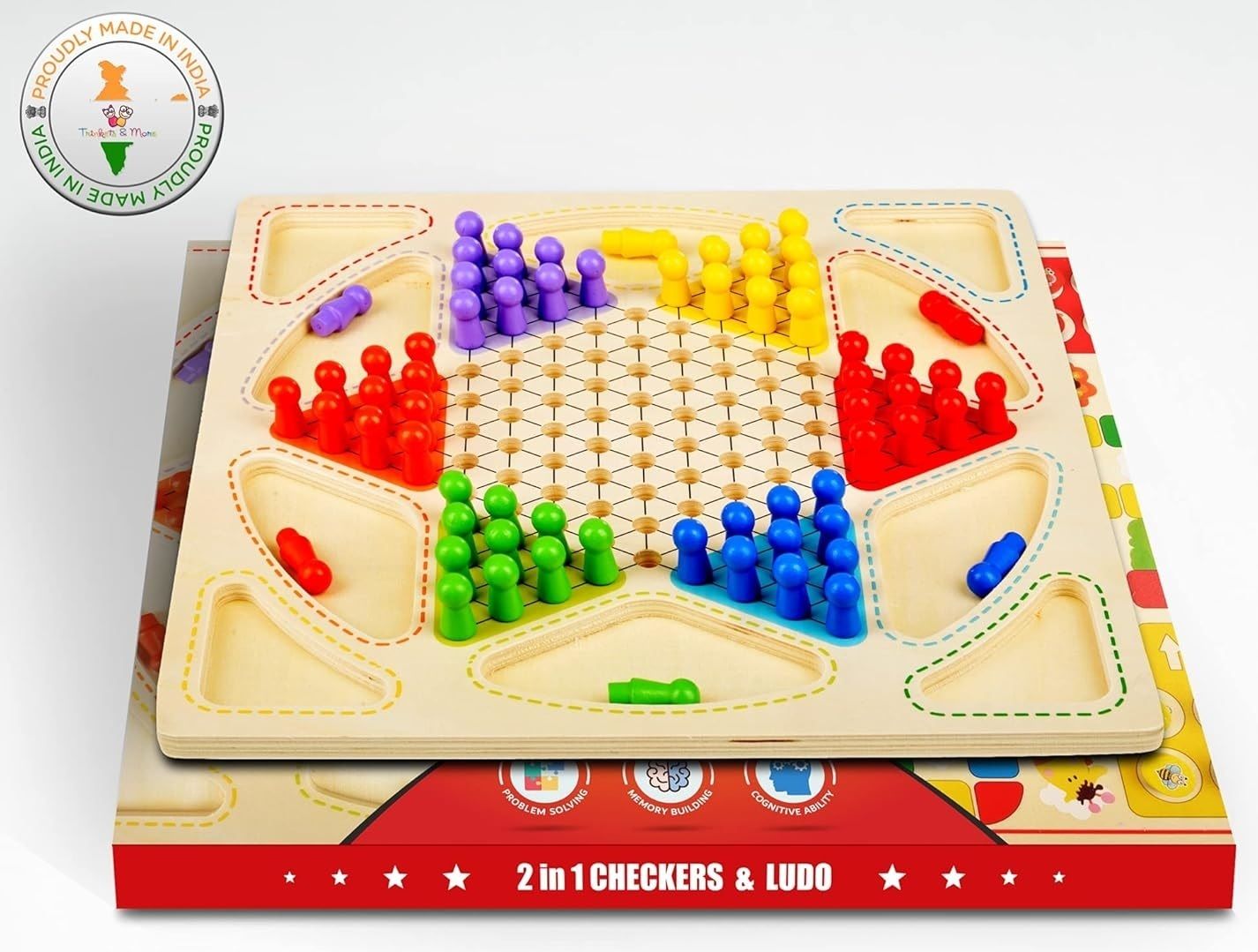 Wooden Frame Chinese Checkers + Ludo 2 In 1 Board Game Educational Board Games-image-41