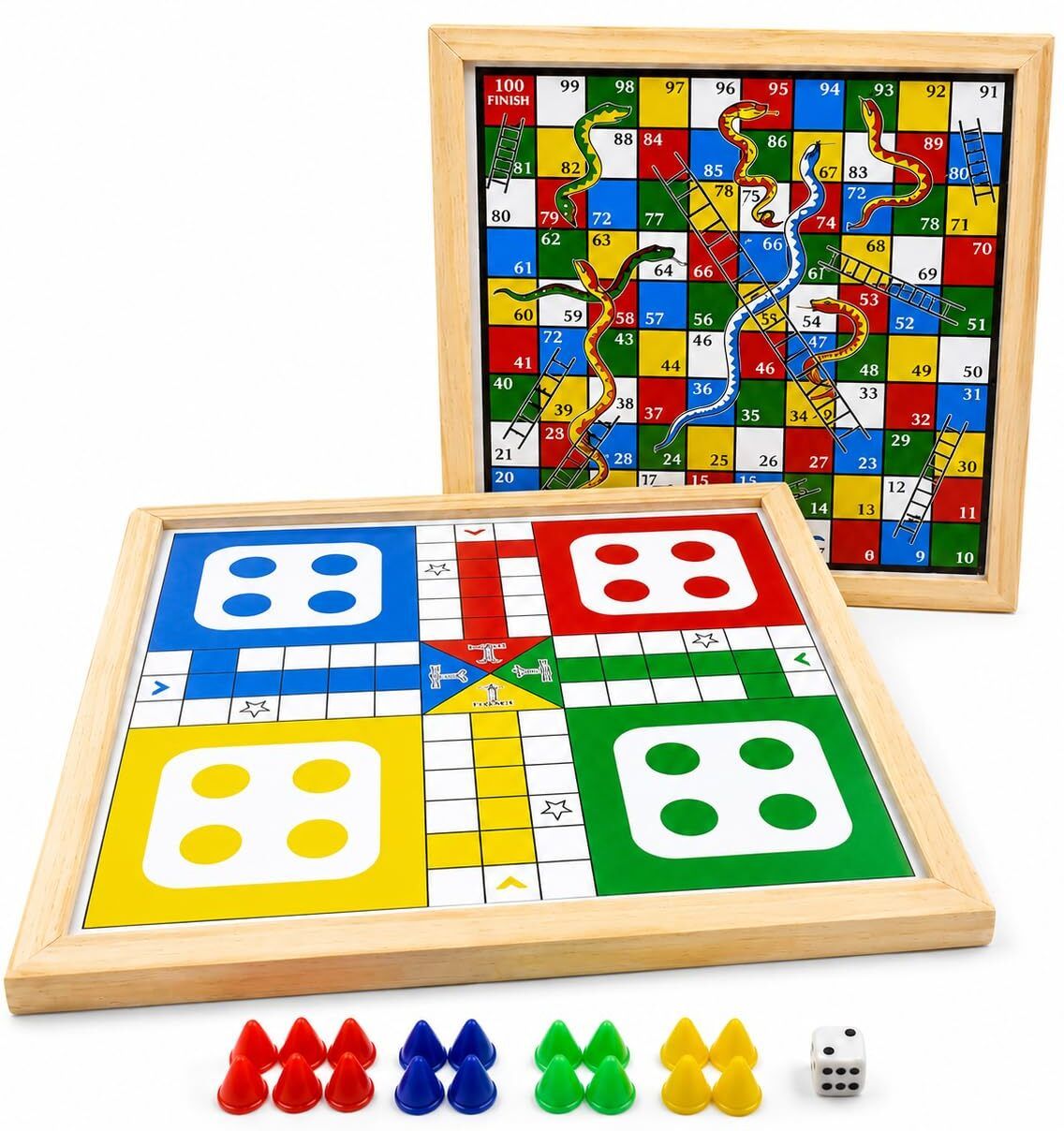 tantrums Wooden 2-in-1 Ludo & Snakes and Ladders Board Game Board Game Accessories-picture-0