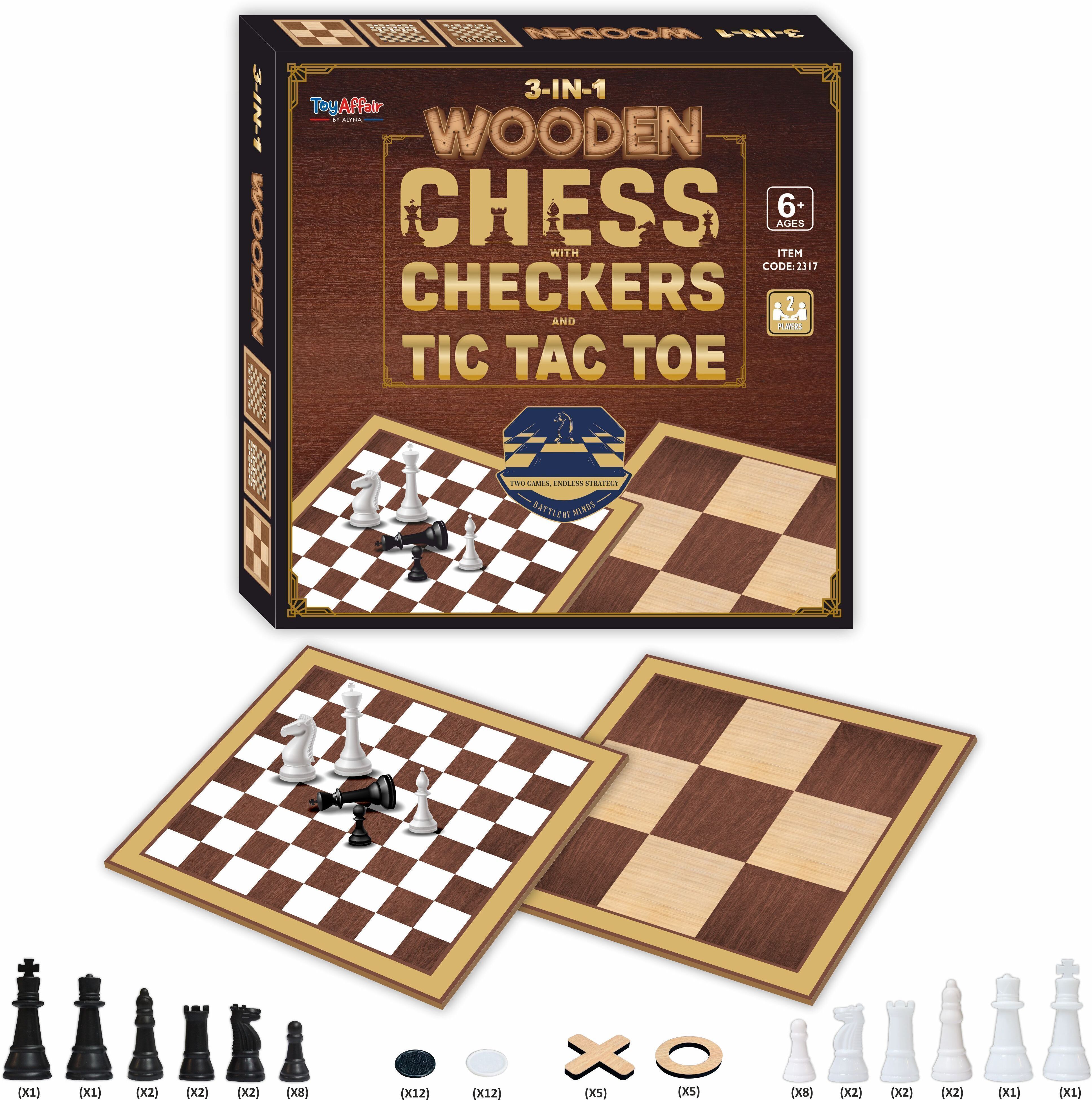 toyaffair 3-IN-1 WOODEN CHESS & CHECKERS Party & Fun Board Game-picture-36