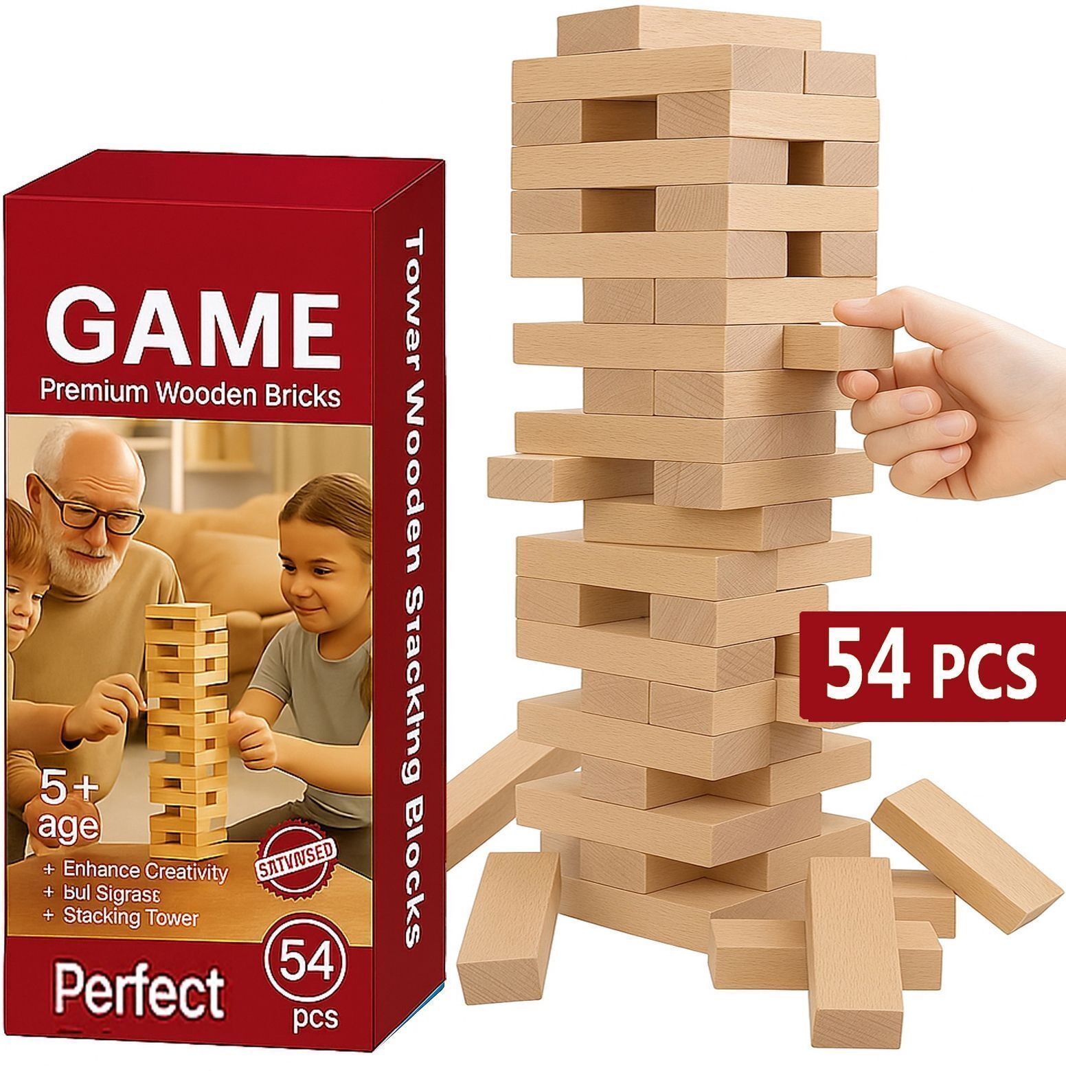 arovemic TOM WOODEN GAME HOT SELLING TRENDING JENGAA WOODEN BLOCK STACKING GAME (54PCS) Board Game Accessories-picture-27