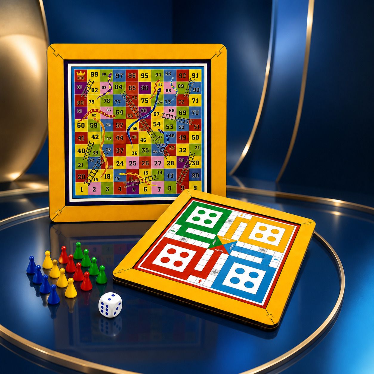 pulsbery Wooden 2 in 1 Ludo & Snakes Ladder Classic Board Game Party & Fun Board Game-picture-19