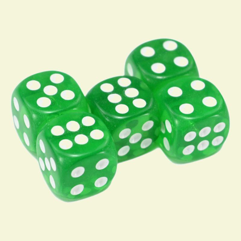amysty ISHARA Pack of 10 pcs 16mm six sided Transparent Green Colour Dice Carrom Board Game-picture-3