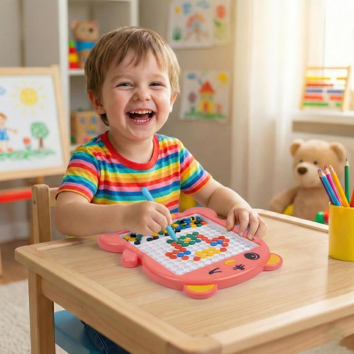 spocco Magnetic Bead Drawing Board for Kids with Pen Re-usable Educational Slate Toy 18 Educational Board Games-picture-20