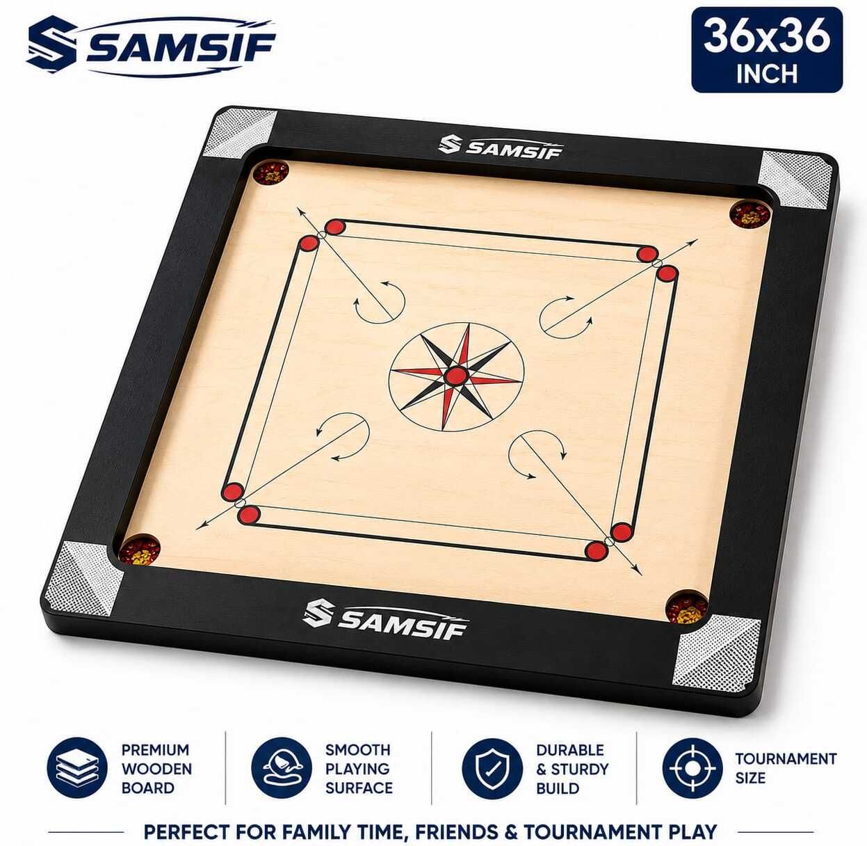samsif Professional 36x36 Inch with 3 Inch Border for Home & Club Use 4 cm Carrom Board-picture-23