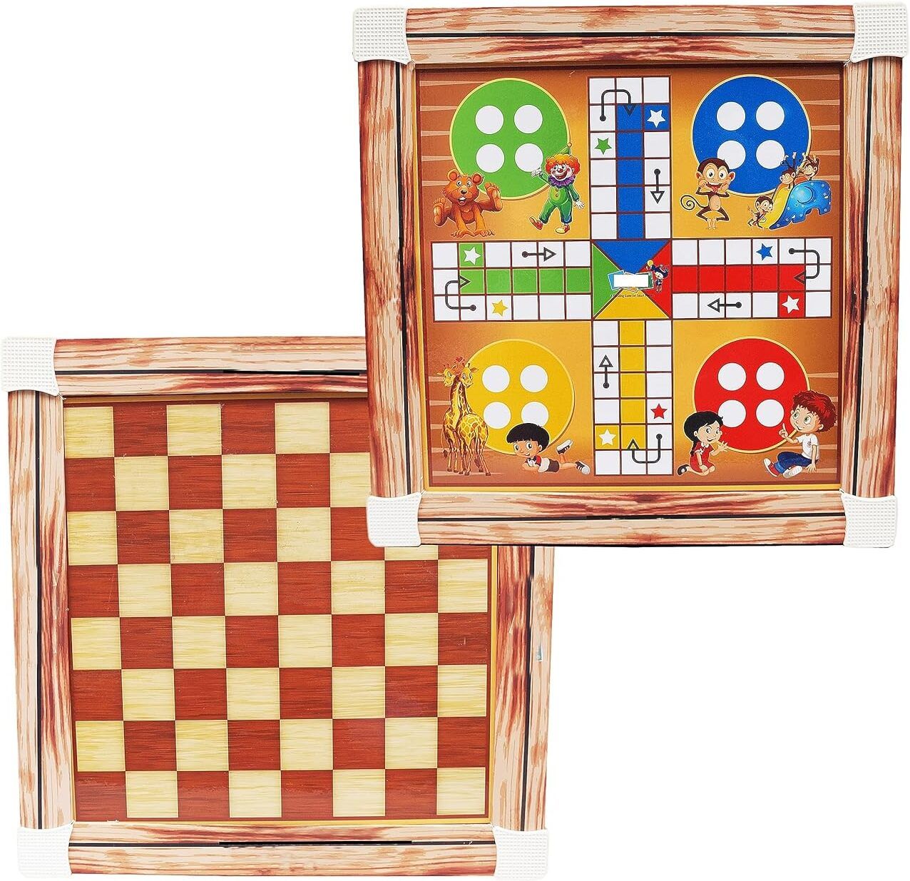 urbane chic 2 In 1 Wooden Chess Ludo Board Game with Wooden Chess Pieces 30 cm Chess Board-picture-16