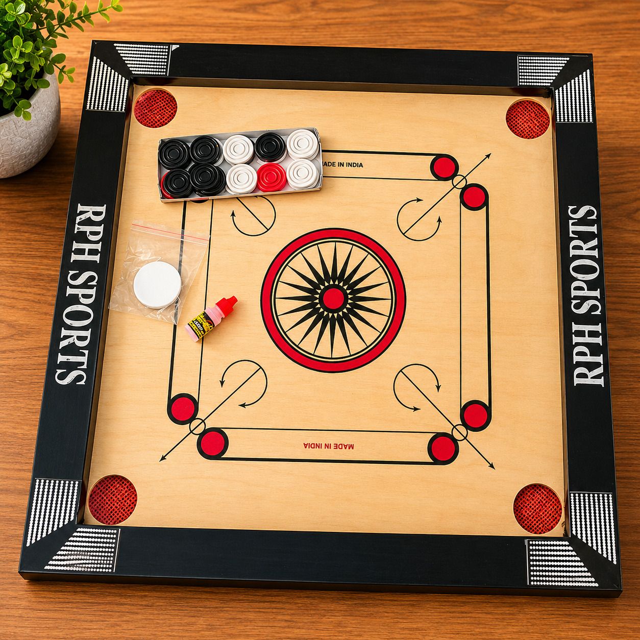 prssports 20X20 INCH SMALL SIZE CARROM WITH 20 PCS PLASTIC COIN, 5 GM POWDER . 50 cm Carrom Board-picture-20