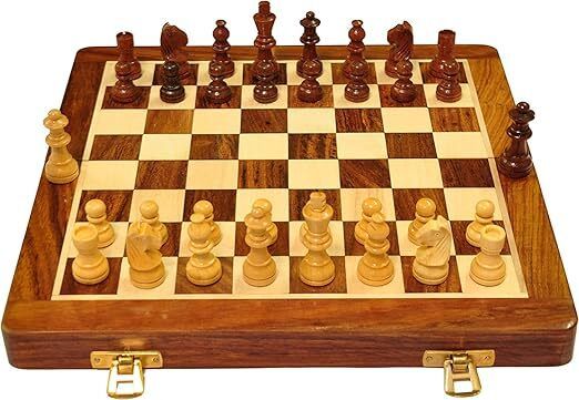 hunny gift Wooden Handcrafted 10-Inch Foldable Magnetic Chess Board Set with Extra Queens 25.4 cm Chess Board-picture-15