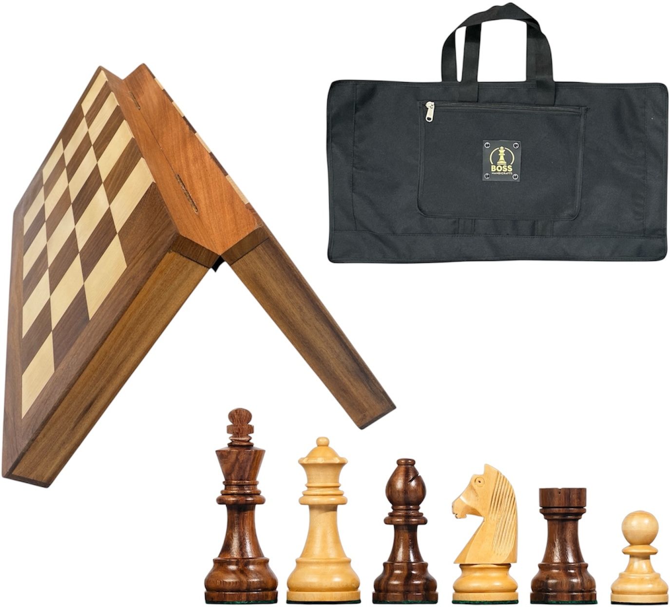 boss handicrafts 3.75” WOODEN CHESS PIECES, 20” FOLDING BOARD & BAG 52 cm Chess Board-picture-11