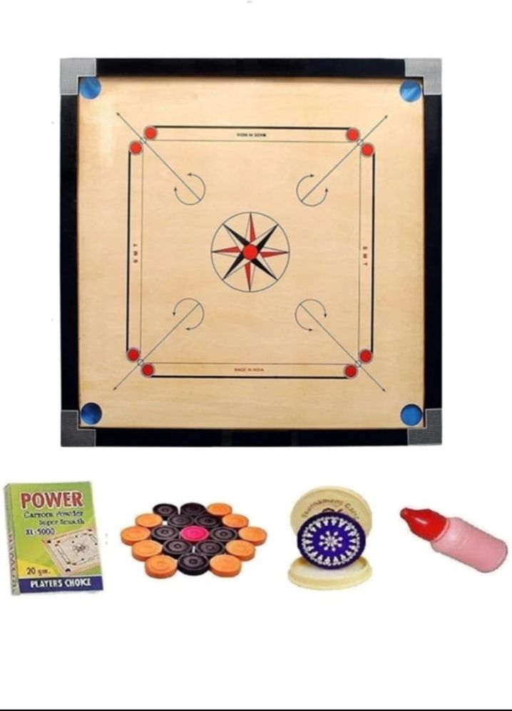 CLUB CARROM BOARD With STRIKER CARROM POWDER AND COINS 80 cm Carrom Board-image-19