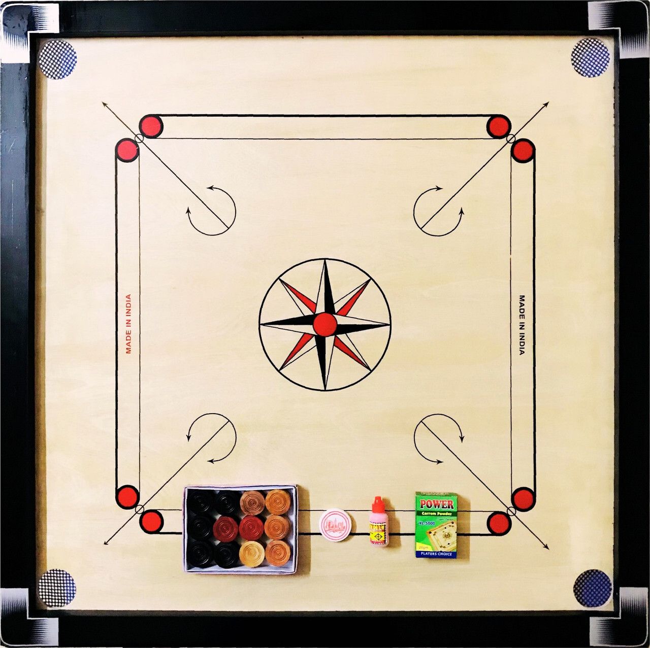ssportshub 26-inch Glossy Wooden Carrom Board with Striker, Coins & Powder 66 cm Carrom Board-picture-16