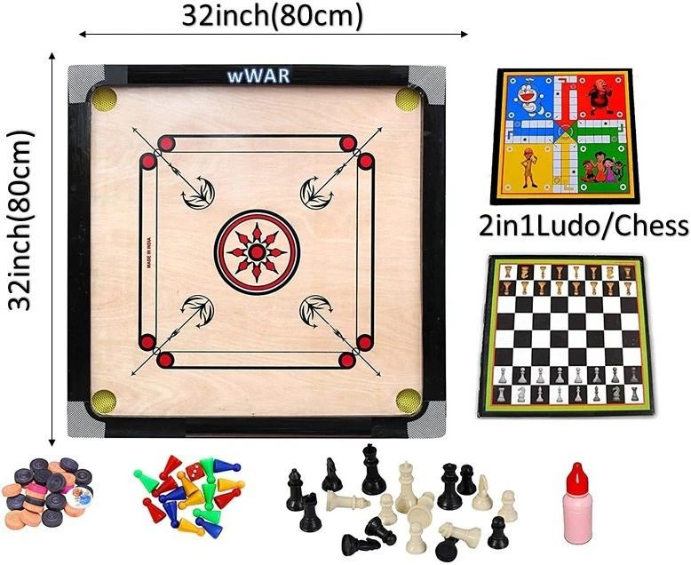 gamers hub 32inch Large Carrom Board With ludo Chess 80 cm Carrom Board-picture-2