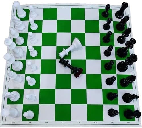 Tournament Mat Chess Mat with Pieces 17 by 17 Inches (Pack of 1) White Green 4.7 cm Chess Board-image-27