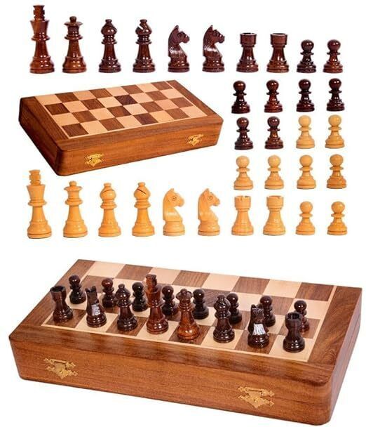 Foldable Magnetic Chess Board Set Wooden with Magnetic Pieces-14x14inch 35 cm Chess Board