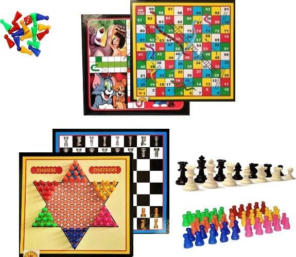 2 in 1 Wooden 12*12" Ludo & Snake Ladder | Checker & Chess | Ludo Token Chessmen | 32 cm Chess Board