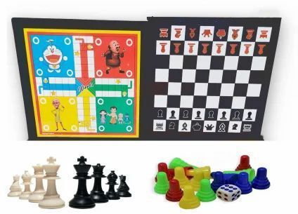 2 in 1 Chess and Ludo Combo Board Game for Kids & Family with Pawns and Dice 2.5 cm Chess Board