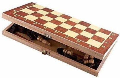 CHESS WOODEN BOX WITH WOODEN CHESS COINS, CLASSY CHESS BOARD ( BROWN ) 6 cm Chess Board-image-39
