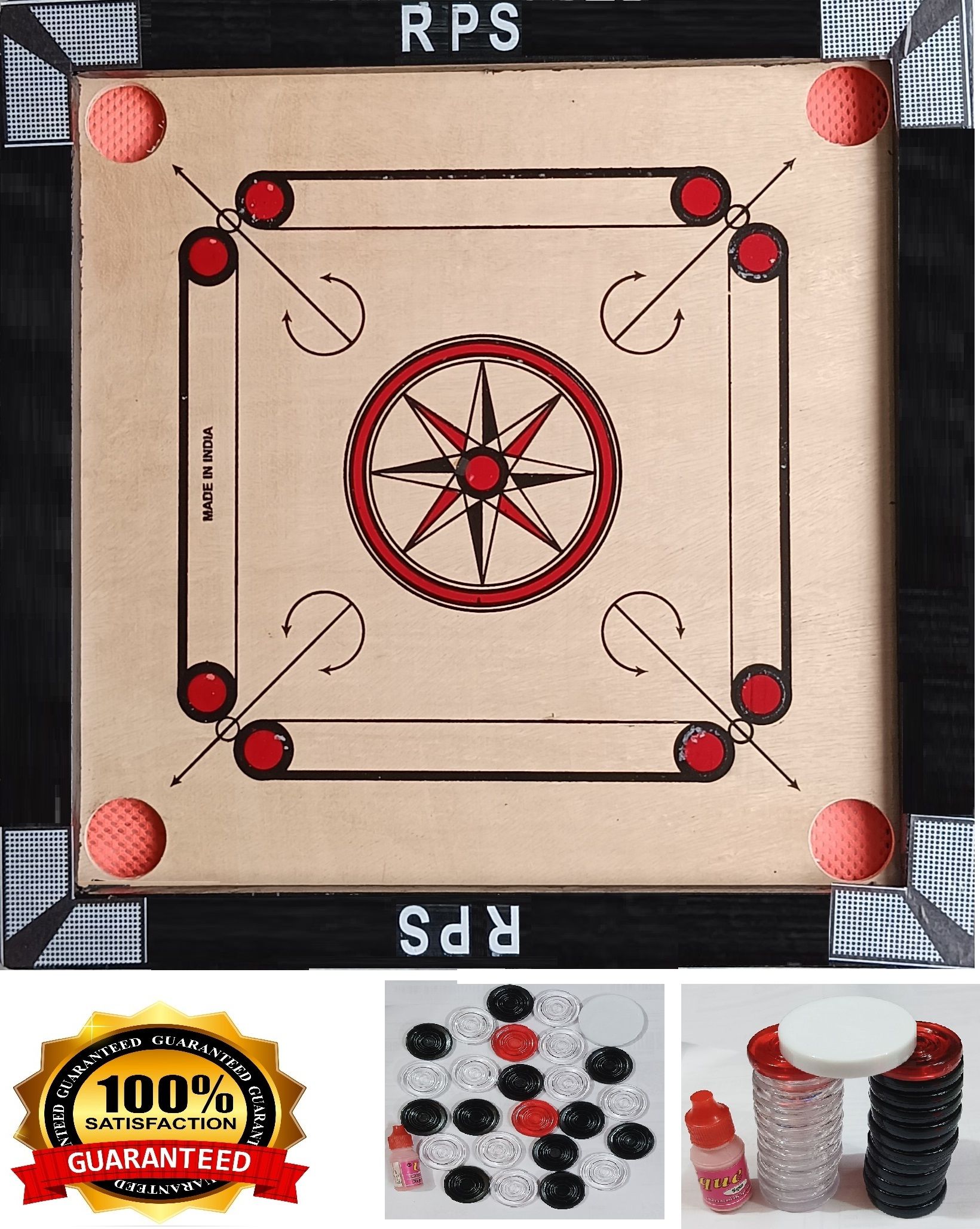 rps 20 iNCH Carrom Board with 24 Transparent Coins+Striker & Powder 50 cm Carrom Board-picture-27