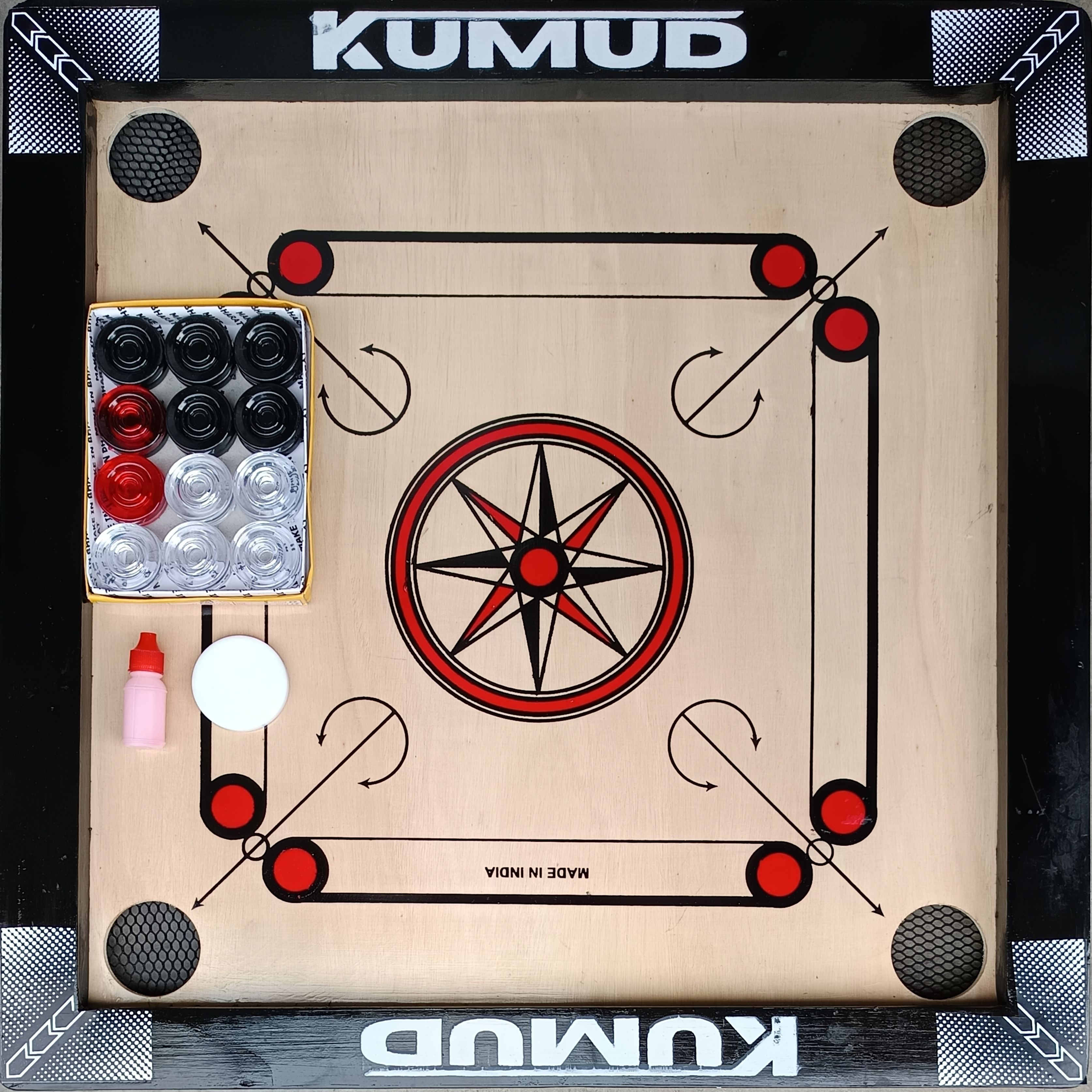 kumud 24 Coins for Kids, 20 inch Carrom Board glossy finish 4 cm Carrom Board-picture-24