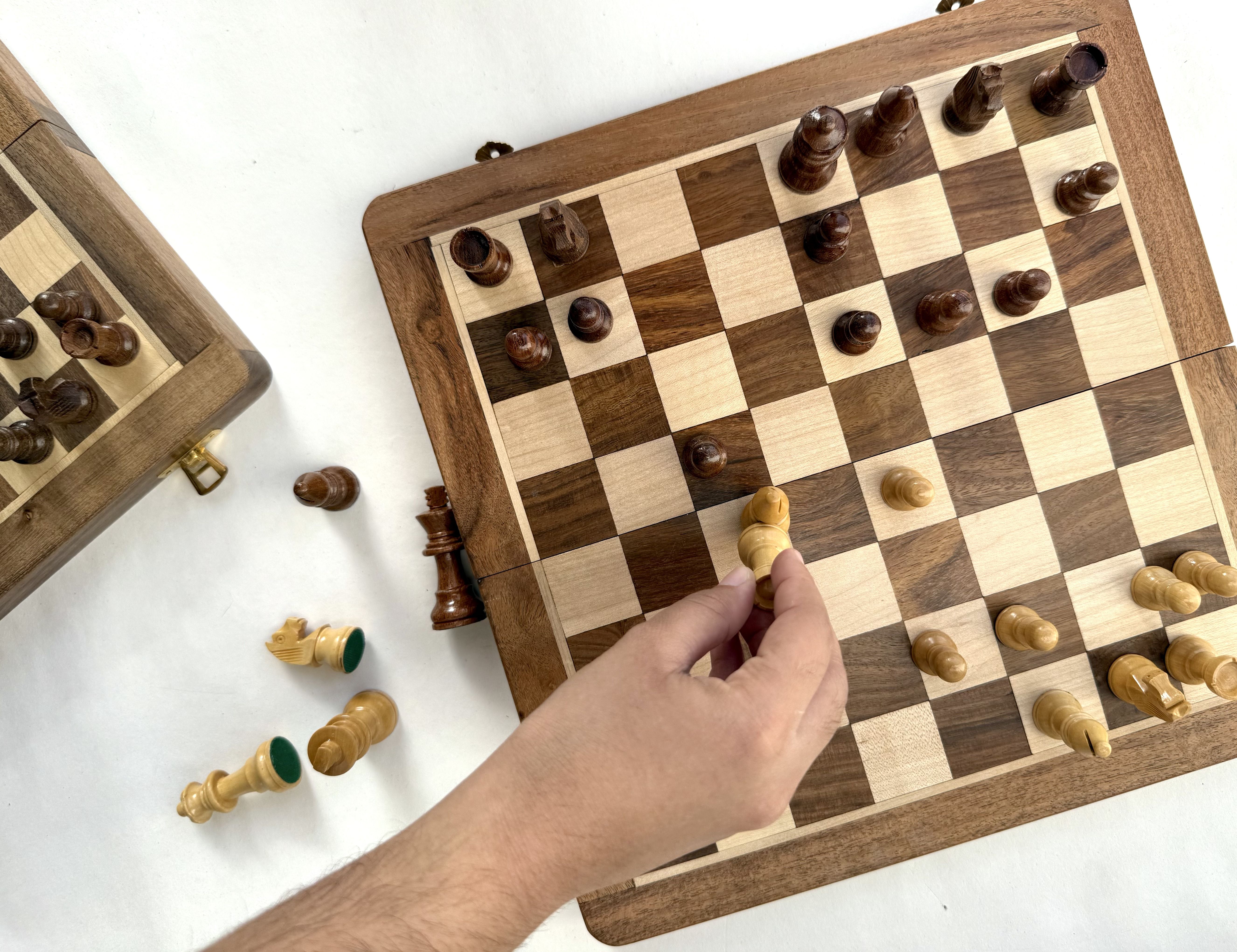 Wooden Foldable Chess Board - Rosewood Chessboard - Indoor Mind Game (12 Inch) 8 cm Chess Board-image-46