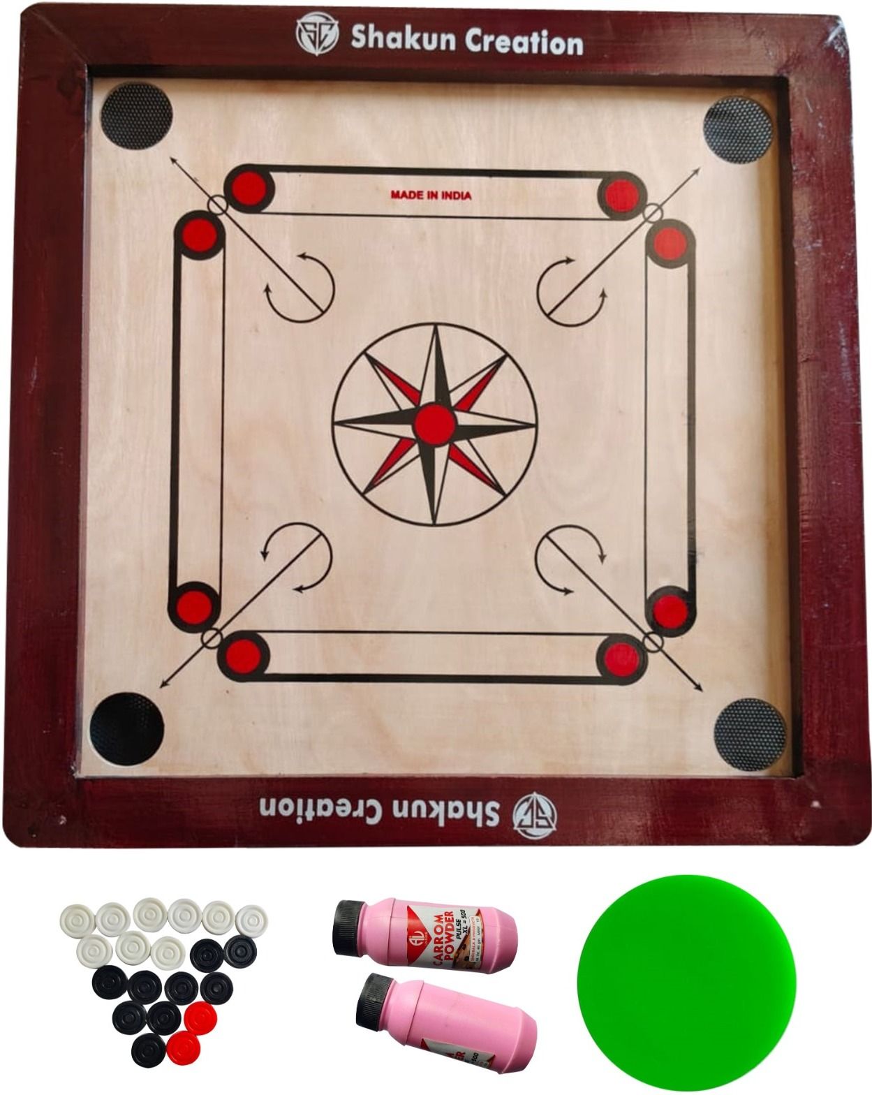 Kikar Wood Carrom Board Size 20x20 Inches Glossy Polish with Coin,Stricker 50 cm Carrom Board-image-23
