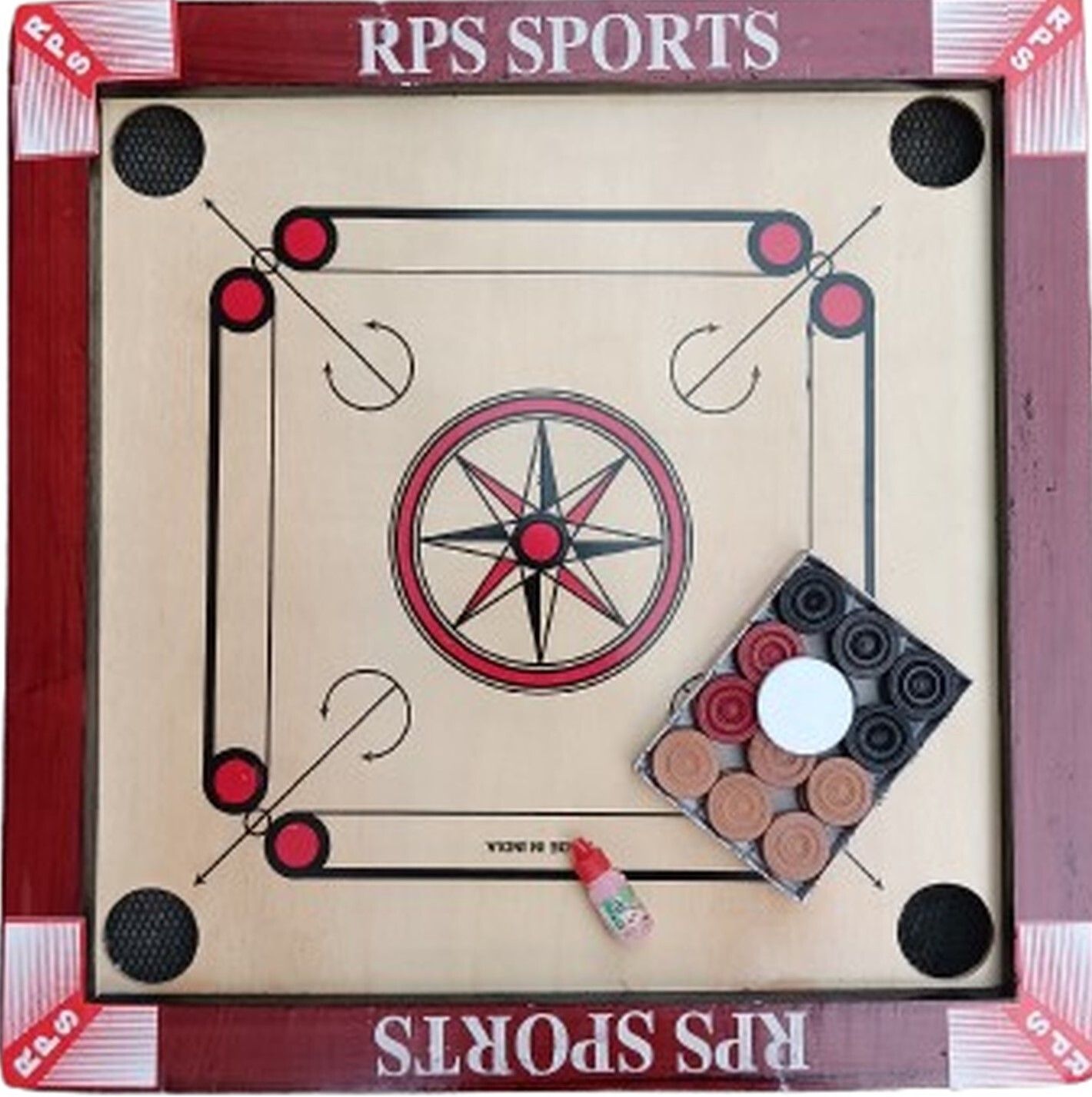 RED 20Inch Carrom Board with 24 Wooden|Coins Glossy Finish for Teens & Kids 4 cm Carrom Board-image-43