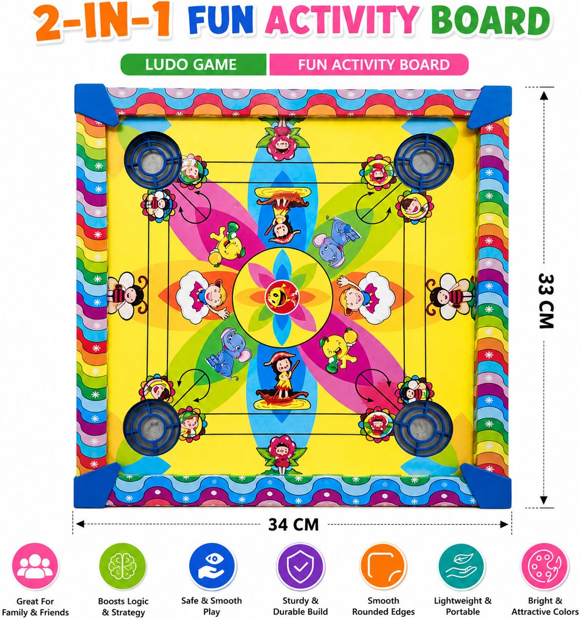 2-in-1 Carrom Board with Ludo Game Combo for Family & Kids Indoor Fun Play Set 34 cm Carrom Board-image-39