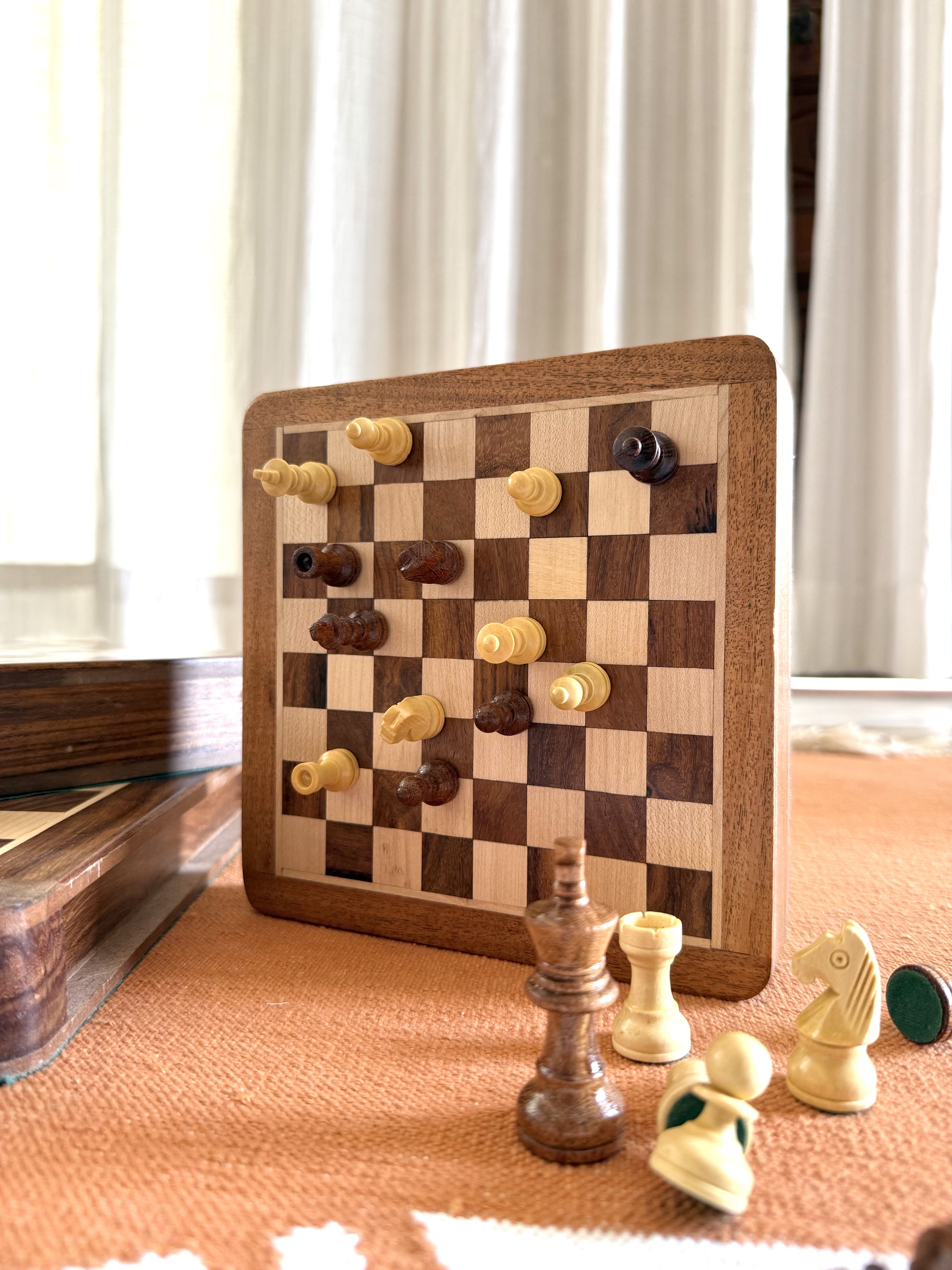 Wooden Magnetic Chess Board - Rosewood Chessboard with Drawer Storage (7 Inch) 6 cm Chess Board-image-32