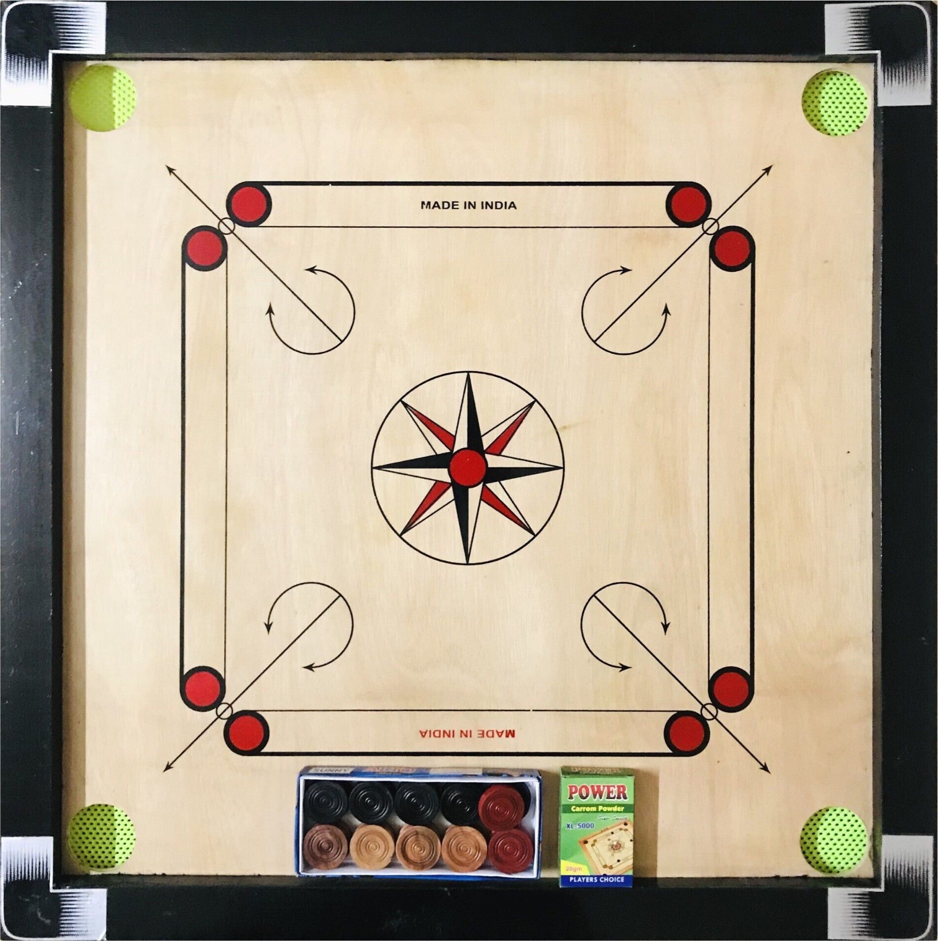 for Kids 26 Inch Medium Size Gloss Finish Coins, Strikers, Powder 40 cm Carrom Board