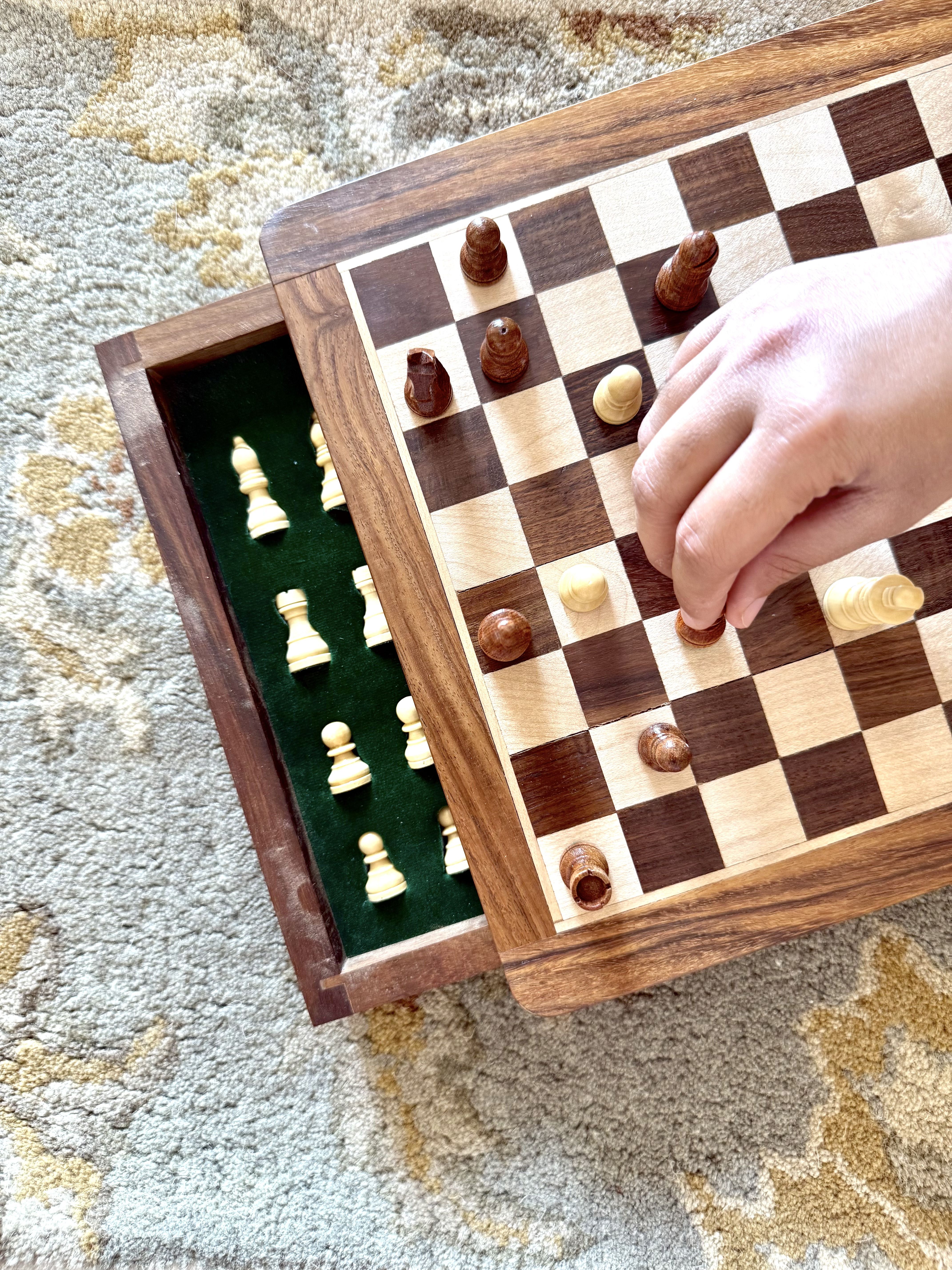 Wooden Magnetic Chess Board - Rosewood Chessboard with Drawer Storage (10 Inch) 8 cm Chess Board-image-35