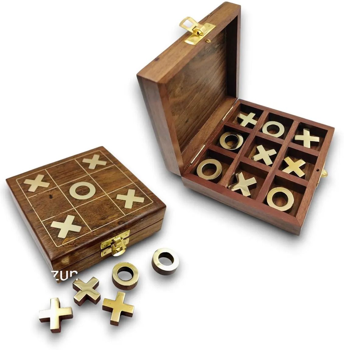 Wooden Tic Tac Toe Board Brass Work Noughts and Crosses Wooden Zero Kata 0.5 cm Dart Board-image-20