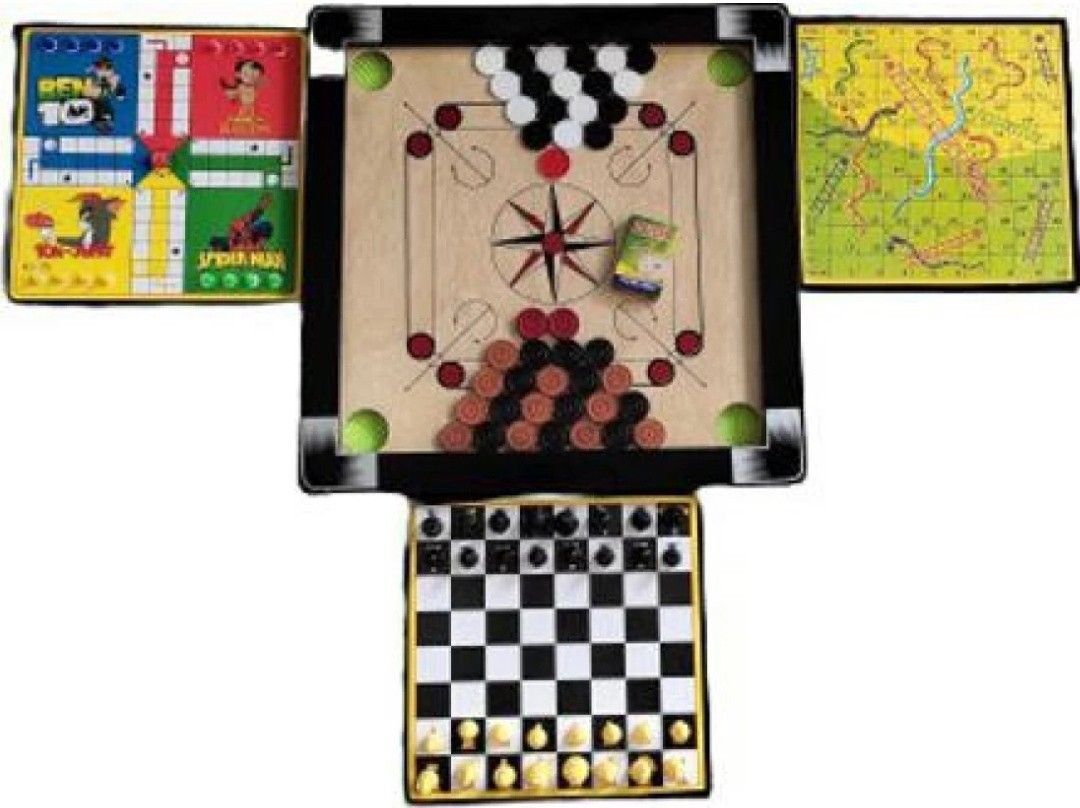 gols Carrom Board size 20X20 with Ludo,Chess ,Snake & Ladder Board with chess board 10 cm Carrom Board-picture-43