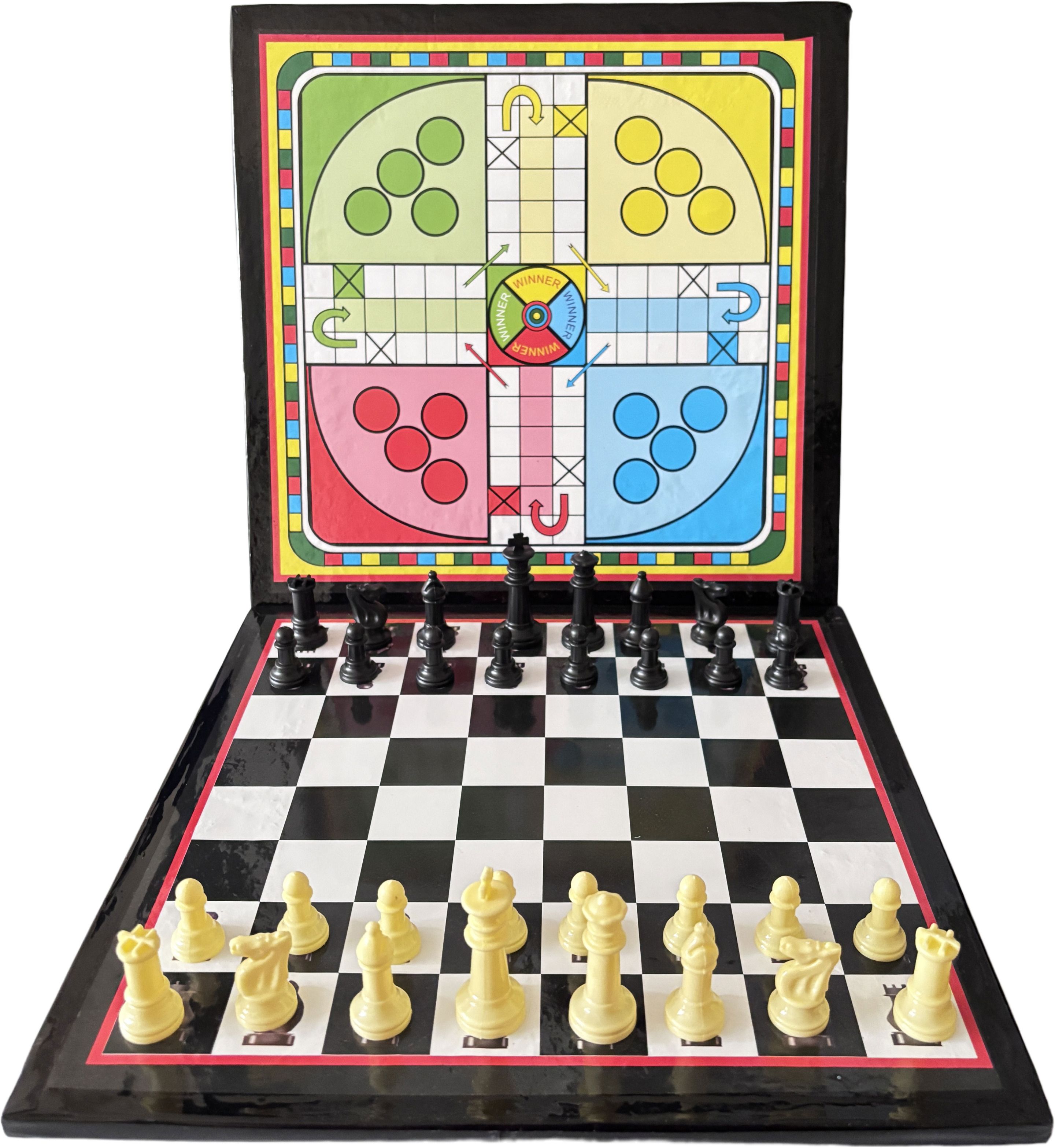 kaushik brothers Hard Board Ludo and Chess (2 in 1) with Free Ludo Coins + Dice & Chess Man 30 cm Chess Board-picture-46