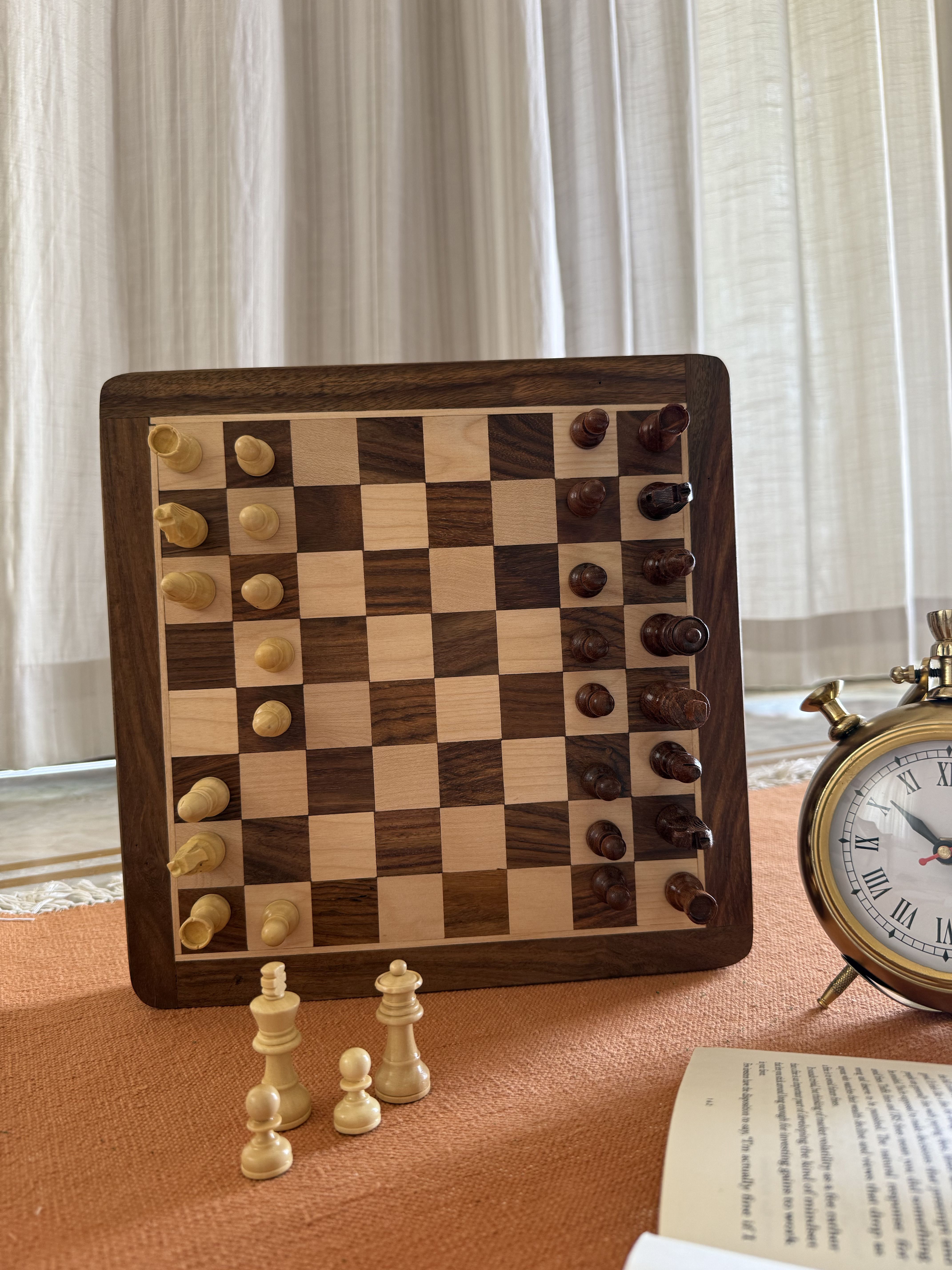Wooden Magnetic Chess Board - Rosewood Chessboard with Drawer Storage (12 Inch) 10 cm Chess Board-image-34