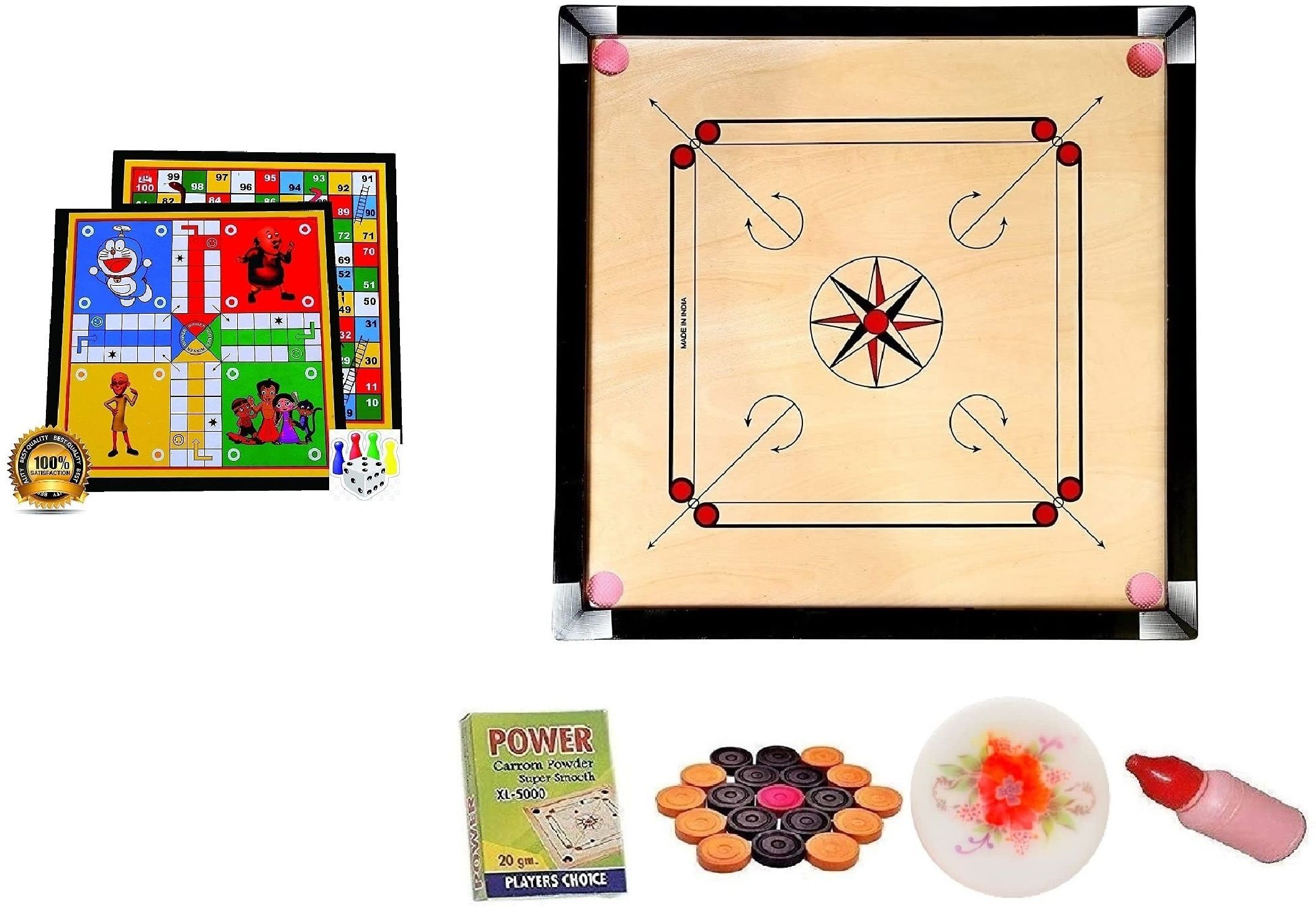 zafex Carrom Board with Ludo Coins Striker and Boric Powder Combo Number Eight 81.28 cm Carrom Board-picture-19