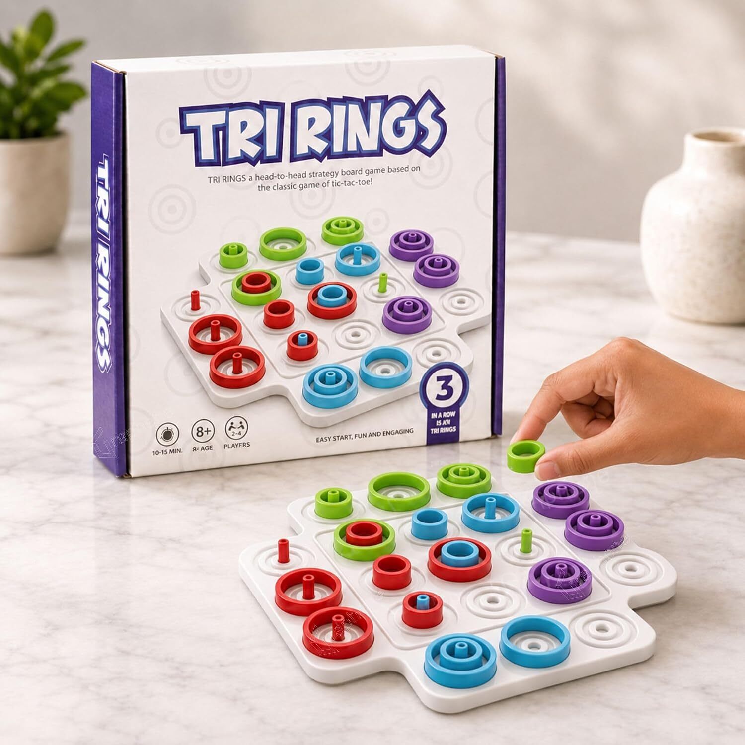 Tri Rings Strategy Board Game Tic Tac Toe 3 in a Row Ring Puzzle 5 cm Surfing Board-image-17