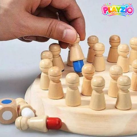 Kids Wooden Memory Matching Chess Board Game with Color Dice and Pegs 24 cm Chess Board-image-14